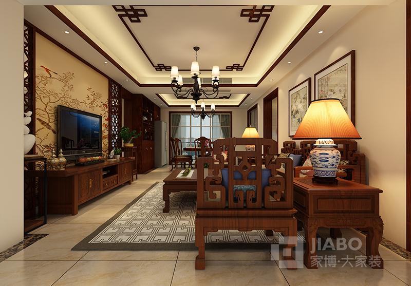 衡阳神龙养生城145㎡ 三室两厅新中式风格装修效果图
